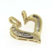 Beautiful Baguette Diamond Heart Yellow Gold Pendant