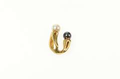 14K Yellow Gold Black & White Pearl Curved Arch Pendant