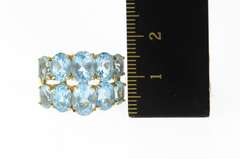 14K Yellow Gold Graduated Oval Blue Topaz Tiered Band Ring