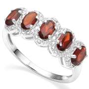 1.58 CT GARNET & DIAMOND 925 STERLING SILVER RING