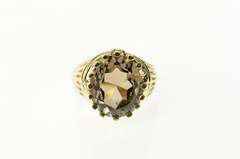 14K Yellow Gold Oval Smoky Quartz Ornate Cocktail Statement Ring