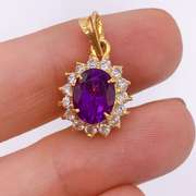 14kt Yellow Gold & Amethyst Halo Pendant