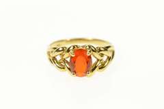 14K Yellow Gold Oval Syn. Mexican Fire Opal Knot Braid Ring