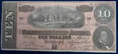 Confederate States Of America $10 Richmond Feb.11, 1864. Circulated.