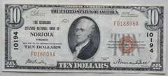 $ 10 Seaboard Citizens Bank of Virginia 1929 Series National Currency Note