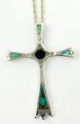 Vintage N.A. Indian Large Sterling Turquoise Cross & Chain