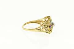 10K Yellow Gold Marquise Flower Cluster Filigree Diamond Ring