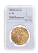 MS62 1907 $20 Liberty Head Gold Double Eagle - Graded NGC