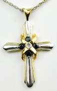 2-Tone Sterling Sapphire & Diamond Cross with Chain