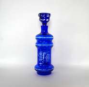 Heavy Cobalt Blue Cut to Clear Crystal Decanter