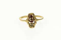 14K Yellow Gold Retro Ornate Ruby Cluster Scroll Accent Ring
