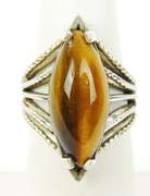 Sterling Silver Ring with Large Tiger Eye, Size 6