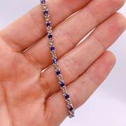 14kt Gold, Blue Sapphire, & Diamond Tennis Bracelet