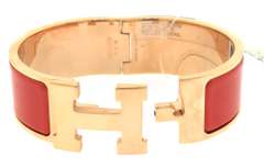 Hermes Rose Gold Plated Enamel Bangle Bracelet