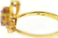 14K Yellow Gold 1940's Wavy Ruby Cluster Diamond Wave Ring