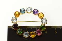 18K Yellow Gold Retro Oval Sim. Multi Colored Statement Pin/Brooch