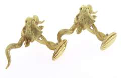 Impressive 18kt Bull Cufflinks and Pin