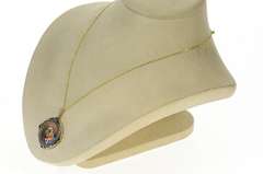 14K Yellow Gold Art Deco Painted Ceramic Virgin Mary Jesus Pendant