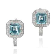 Sterling Silver 6.7ct Blue Topaz & CZ Square Huggie Earrings