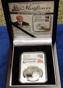 2020 Mayflower Voyage Silver $5 400th Anniversary. NGC PL-70