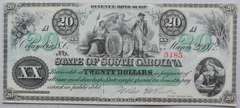 $ 20 Unc State of South Carolina March 2 1872 Revenue Bond Scrip.