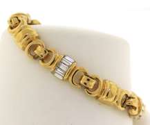 Lovely Yellow Gold Link And Crystal Baguette Bracelet