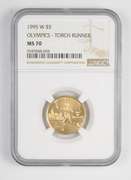 MS70 1995-W $5 XXVI Olympiad Torch Runner Commemorative Gold Piece NGC