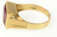 10K Yellow Gold 1930's Syn. Ruby Squared Solitaire MEn's Ring