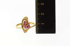 14K Yellow Gold 1940's Wavy Ruby Cluster Diamond Wave Ring