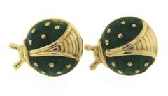 Pleasing Green Enamel Ladybug Earrings