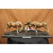 Two Moose Fight Bronze Statue Sculpture