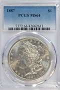 Near Gem BU 1887 Morgan Silver Dollar. PCGS  MS64