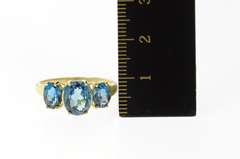 10K Yellow Gold Three Stone London Blue Topaz Statement Ring