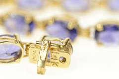 14K Yellow Gold Oval Classic Syn. Sapphire Inset Tennis Bracelet