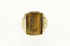 10K Yellow Gold Carved Tiger's Eye Soldier Cameo Retro Ring