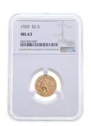 MS63 1929 $2.50 Indian Head Gold Quarter Eagle - Graded NGC