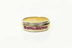 14K Yellow Gold Tiered Diamond Ruby Classic Wedding Band Ring