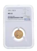 MS62 1911 $2.50 Indian Head Gold Quarter Eagle - Graded NGC