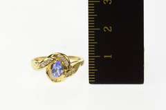 14K Yellow Gold Tanzanite Diamond Swirl Halo Statement Ring