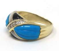 Fabulous Turquoise, Onyx, Mop and Diamond Ring