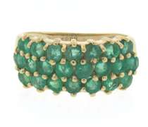 Fabulous Yellow Gold 3 Row Emerald Band