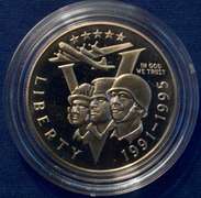 World War II 50th Anniversary Commemorative Coins. Two-Coin Proof Set.
