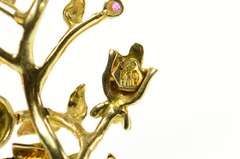 14K Yellow Gold Ornate Turquoise Ruby Flower Statement Pin/Brooch
