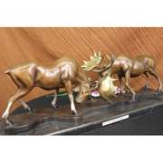 Two Moose Fight Bronze Statue Sculpture