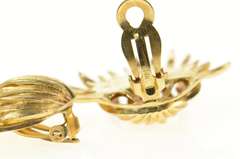 14K Yellow Gold 1960's Ruby Fanned Leaf Cluster Clip Back Earrings