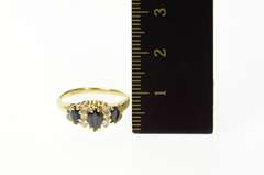 14K Yellow Gold Three Stone Sapphire Diamond Accent Ring