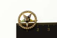 14K Yellow Gold Order of the Eastern Star Enamel Seed Pearl Pin/Brooch