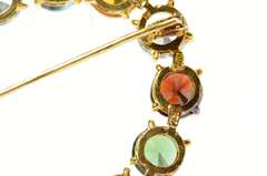 18K Yellow Gold Retro Oval Sim. Multi Colored Statement Pin/Brooch