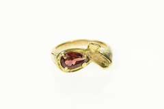 14K Yellow Gold Pear Garnet Ichthys Jesus Fish Symbol Ring