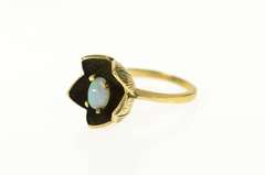 14K Yellow Gold Natural Opal Inset 3D Flower Tulip Statement Ring